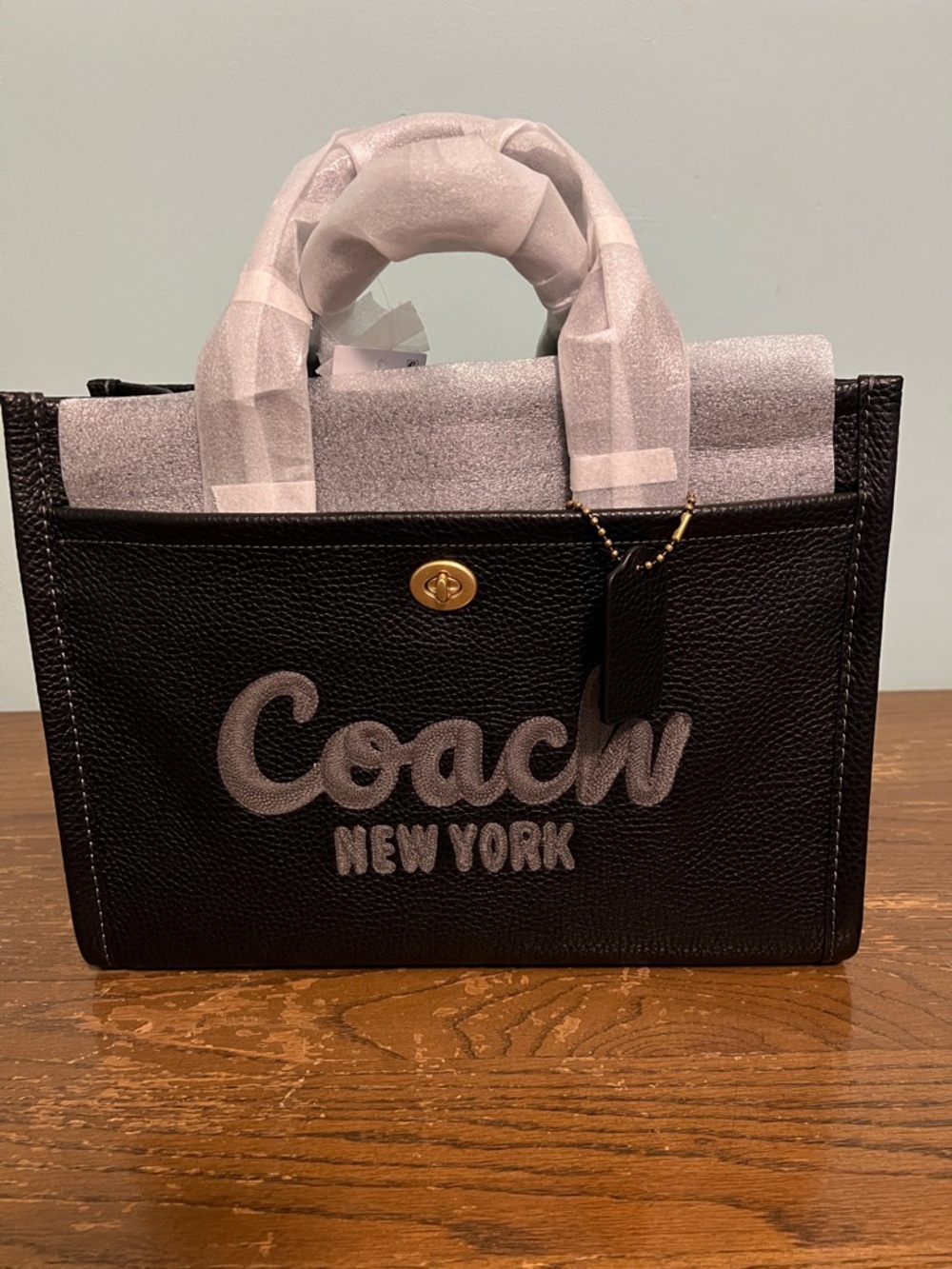 Coach Black Pebbled Leather Satchel with Light Gray Logo